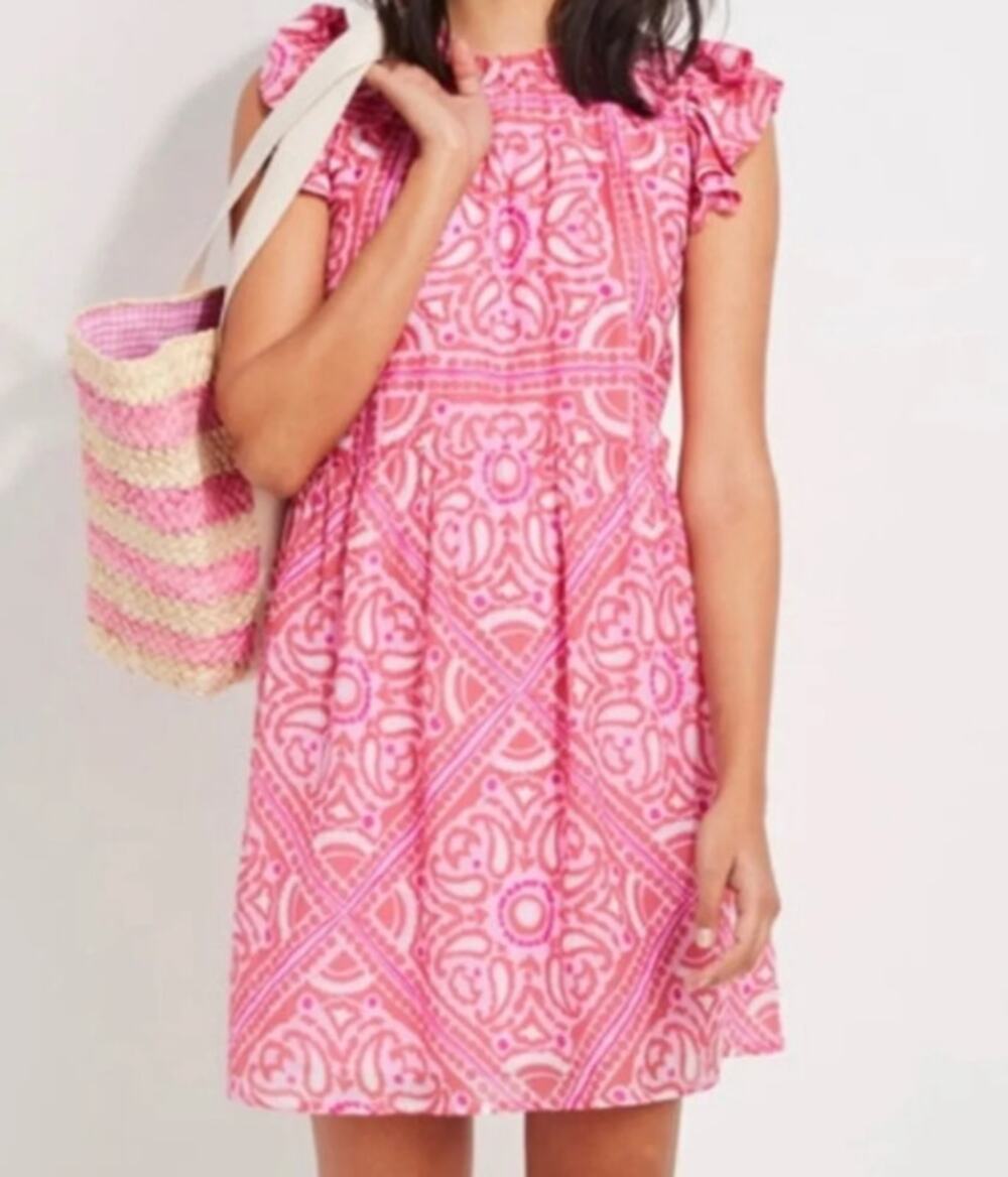 Vineyard Vines Island Scarf Ruffle Dress Women 2 Boho Resort Pink Vacation Event